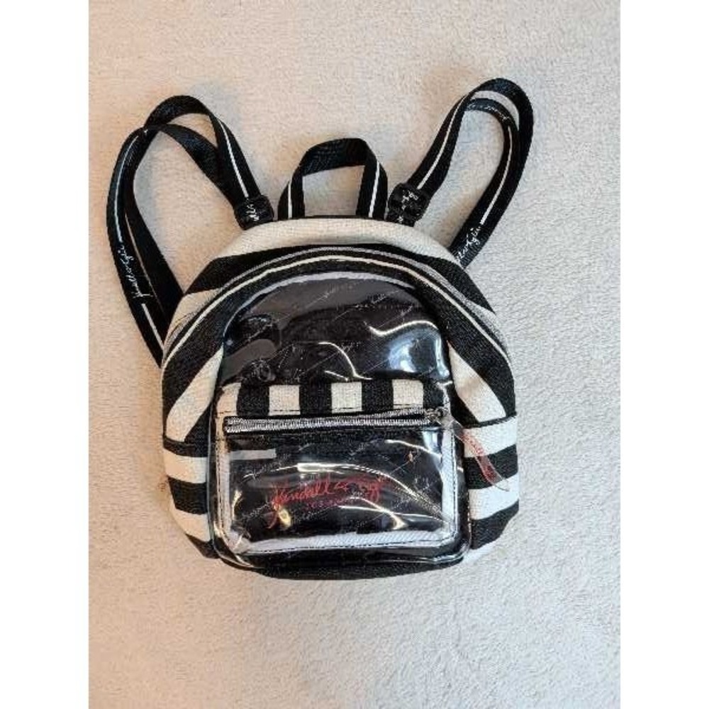 Kendall & Kylie Mini Backpack Black White Stripe Clear Pouch Casual